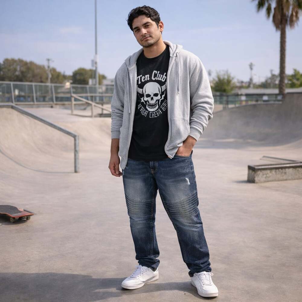 Southpole Men’s Moto Biker Jeans 40x32 Distressed Dark Wash Denim